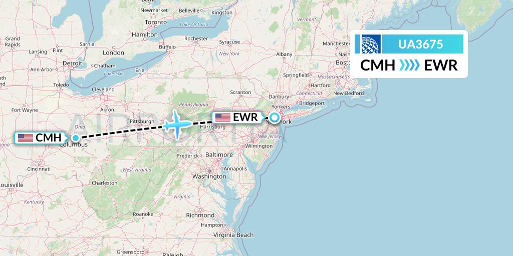 UA3675 United Airlines Flight Map: Columbus to New York