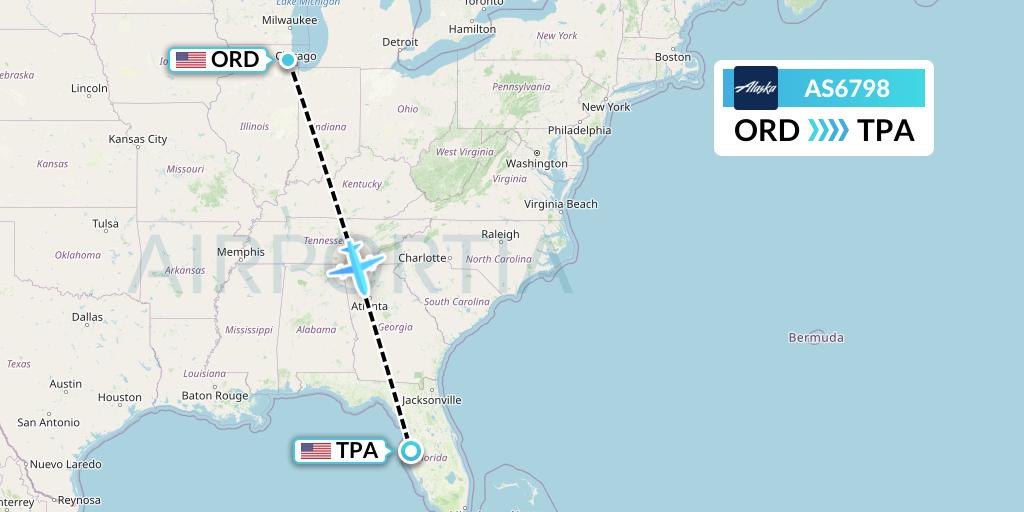 AS6798 Alaska Airlines Flight Map: Chicago to Tampa