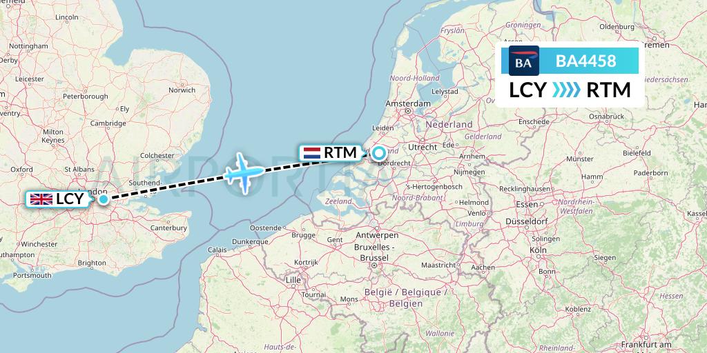 BA4458 British Airways Flight Map: London to Rotterdam