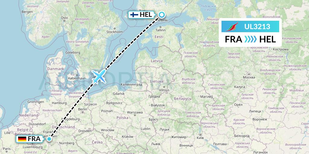 UL3213 SriLankan Airlines Flight Map: Frankfurt to Helsinki