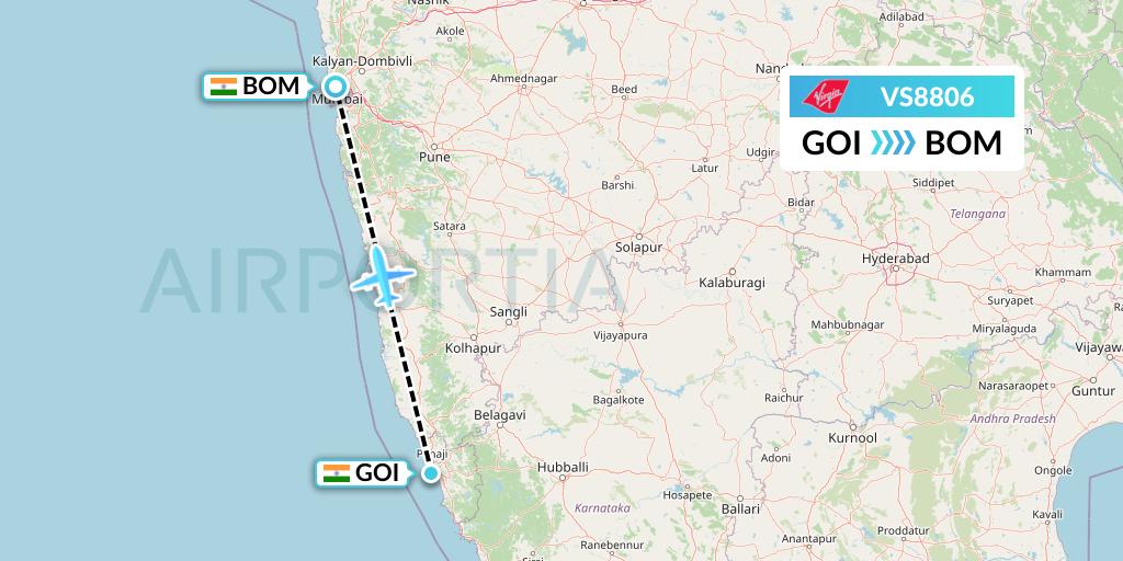 VS8806 Virgin Atlantic Airways Flight Map: Goa to Mumbai