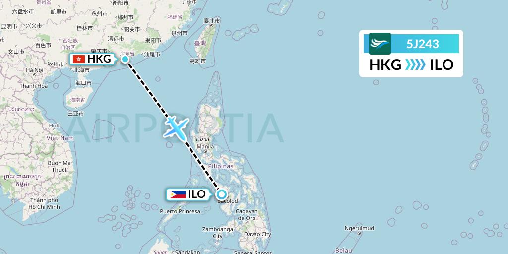 5J243 CEBU Pacific Air Flight Map: Hong Kong to Iloilo