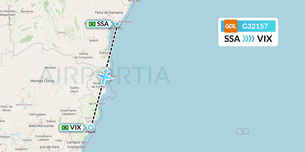 G32157 GOL Transportes Aeros Flight Map: Salvador to Vitoria