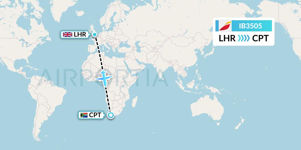 IB3505 Iberia Flight Map: London to Cape Town