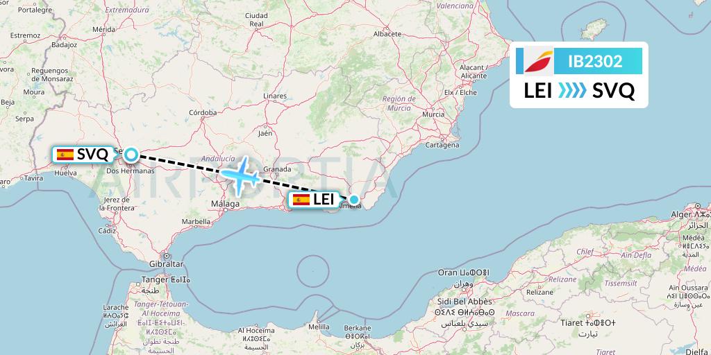 IB2302 Iberia Flight Map: Almeria to Seville