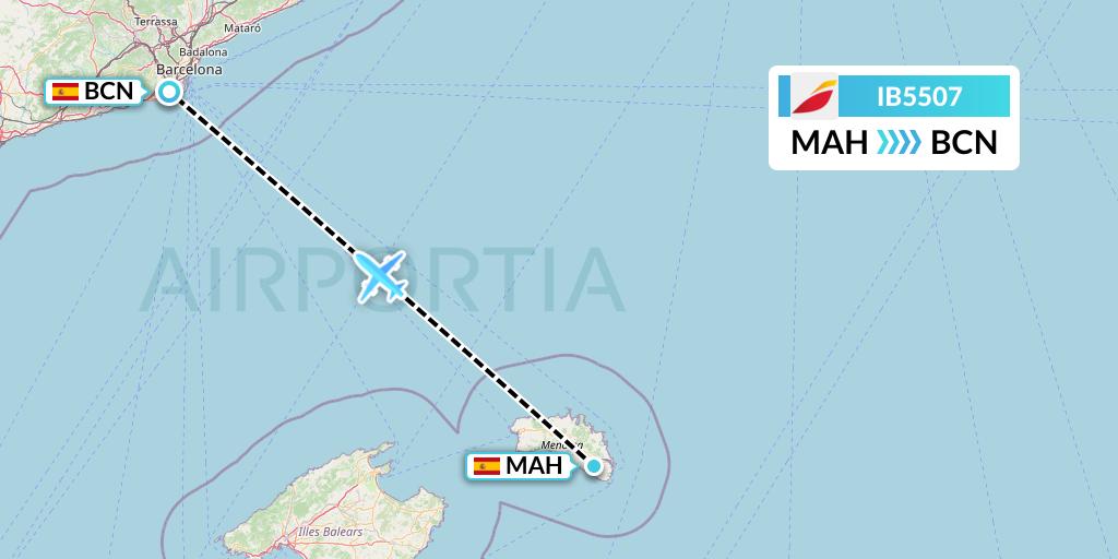IB5507 Iberia Flight Map: Mahon to Barcelona