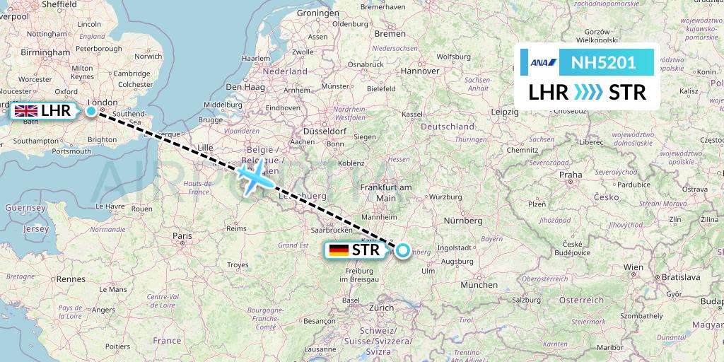 NH5201 All Nippon Airways Flight Map: London to Stuttgart