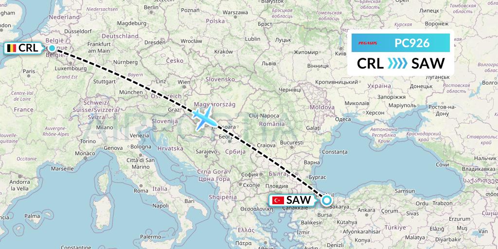 PC926 Pegasus Airlines Flight Map: Brussels to Istanbul