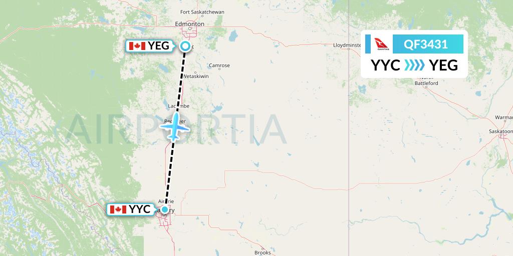 QF3431 Qantas Flight Map: Calgary to Edmonton