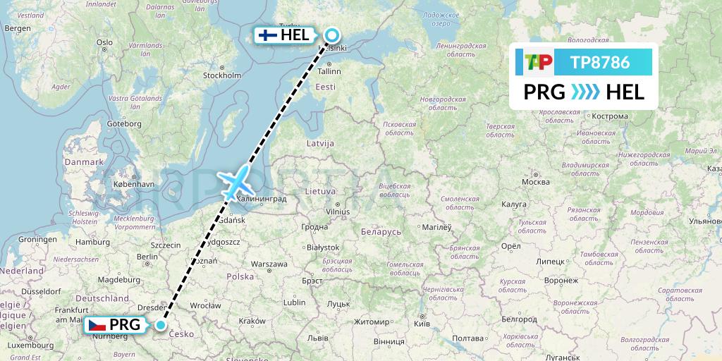 TP8786 TAP Portugal Flight Map: Prague to Helsinki