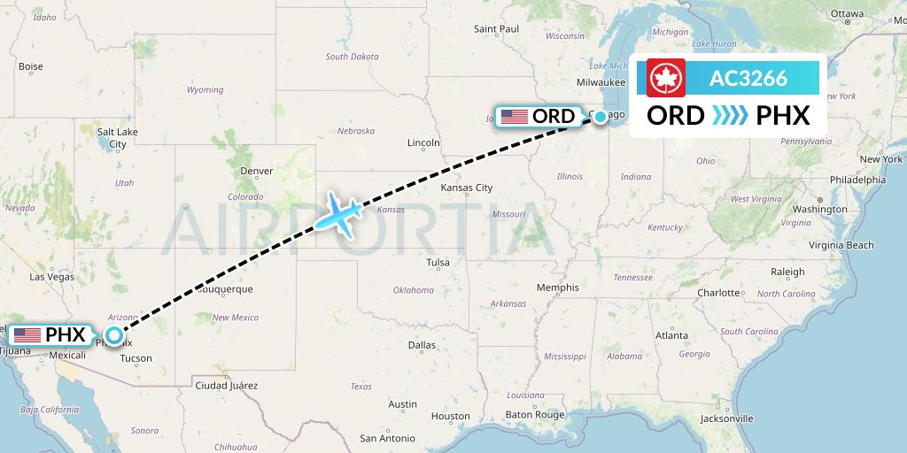 AC3266 Air Canada Flight Map: Chicago to Phoenix