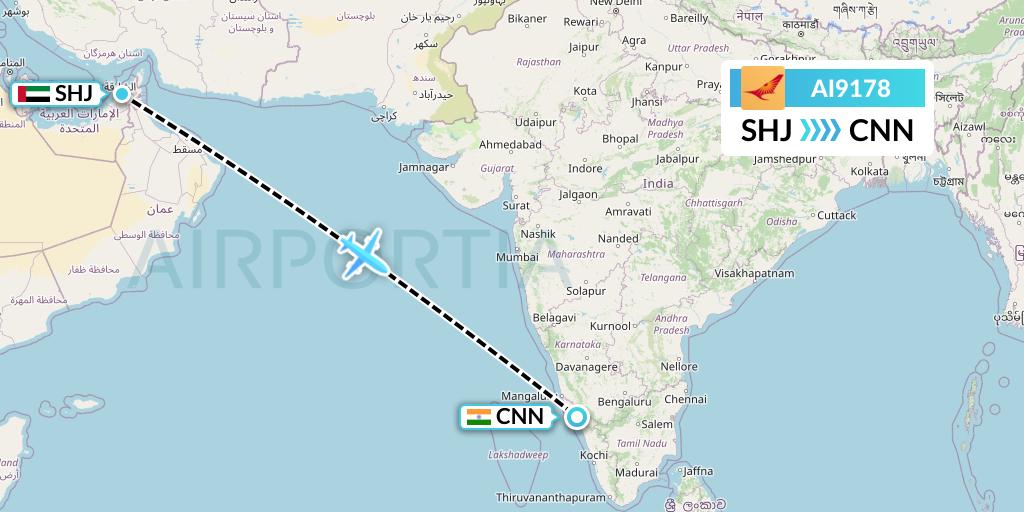 AI9178 Air India Flight Map: Sharjah to Mattannur