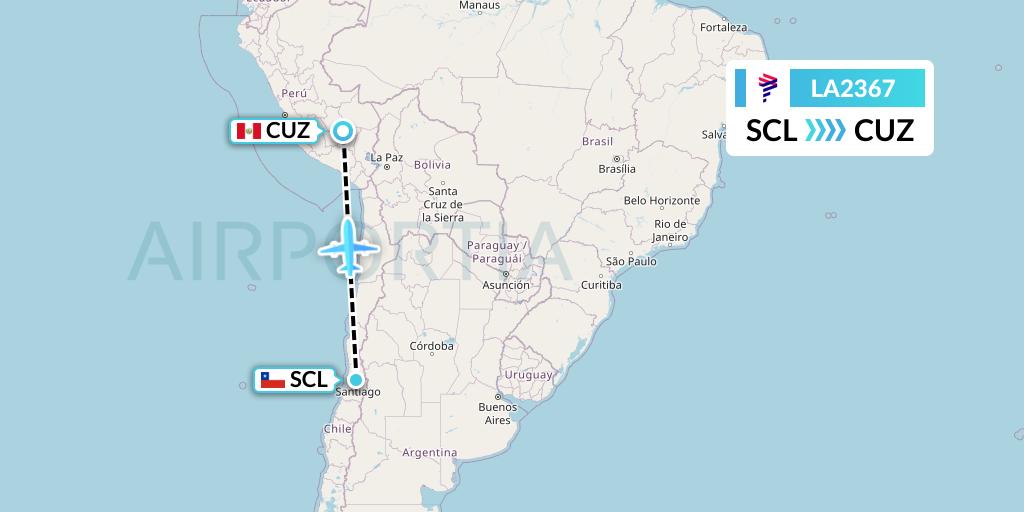 LA2367 LAN Airlines Flight Map: Santiago to Cusco