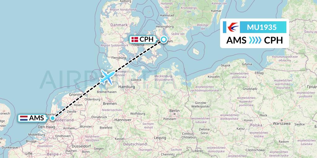 MU1935 China Eastern Airlines Flight Map: Amsterdam to Copenhagen