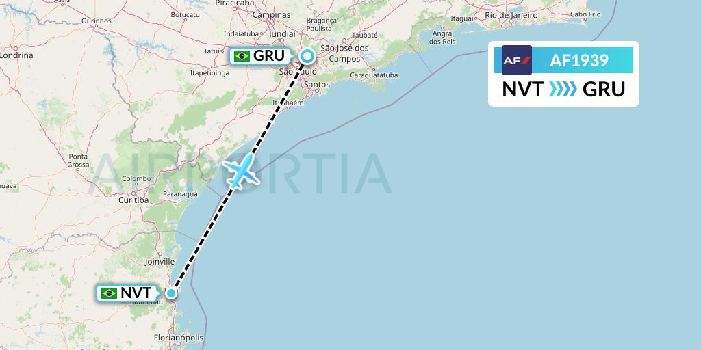 AF1939 Air France Flight Map: Navegantes to Sao Paulo