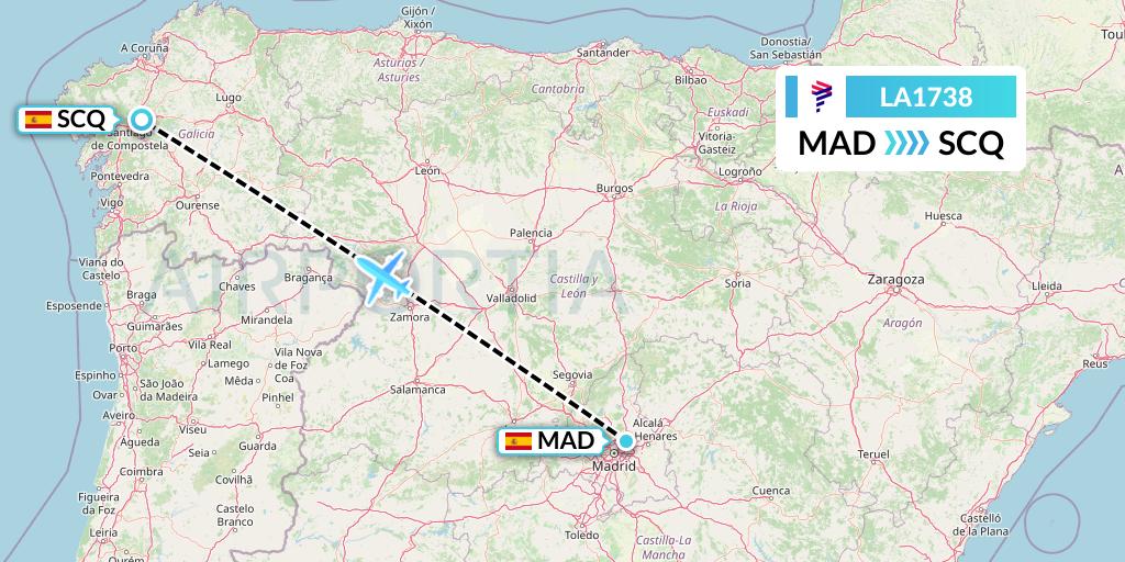 LA1738 LAN Airlines Flight Map: Madrid to Santiago