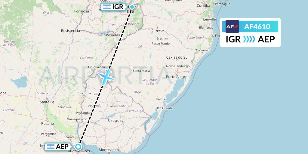 AF4610 Air France Flight Map: Puerto Iguazu to Buenos Aires