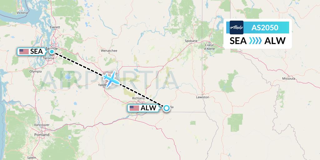 AS2050 Alaska Airlines Flight Map: Seattle to Walla Walla