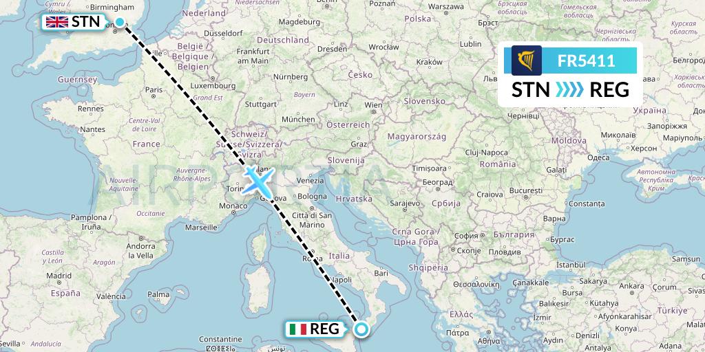 FR5411 Ryanair Flight Map: London to Reggio Calabria