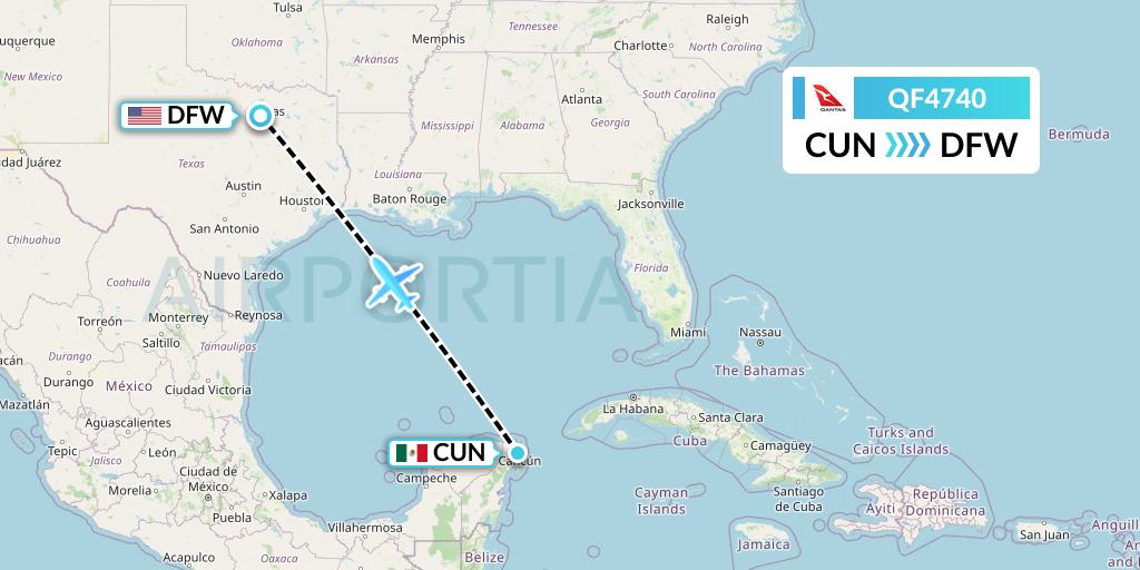 QF4740 Qantas Flight Map: Cancun to Dallas