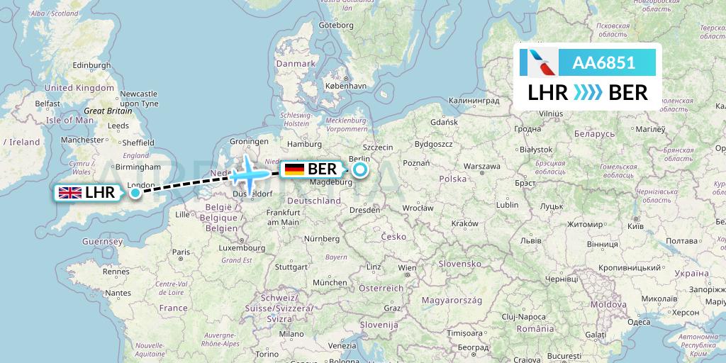 AA6851 American Airlines Flight Map: London to Berlin