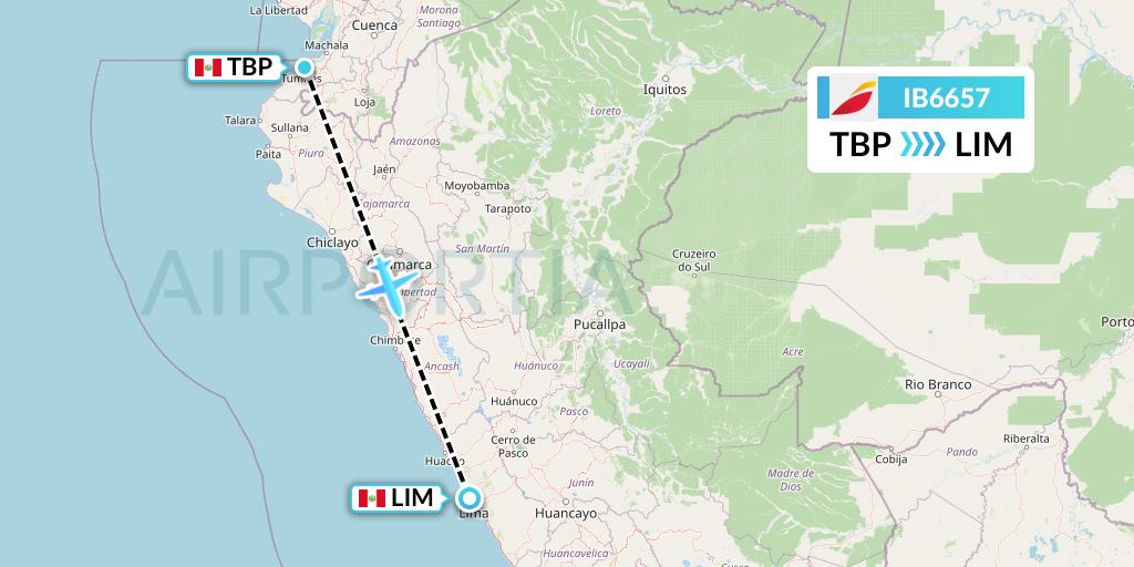 IB6657 Iberia Flight Map: Tumbes to Lima