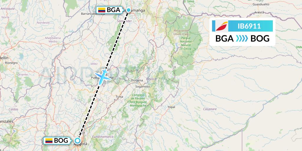 IB6911 Iberia Flight Map: Bucaramanga to Bogota
