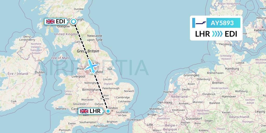 AY5893 Finnair Flight Map: London to Edinburgh