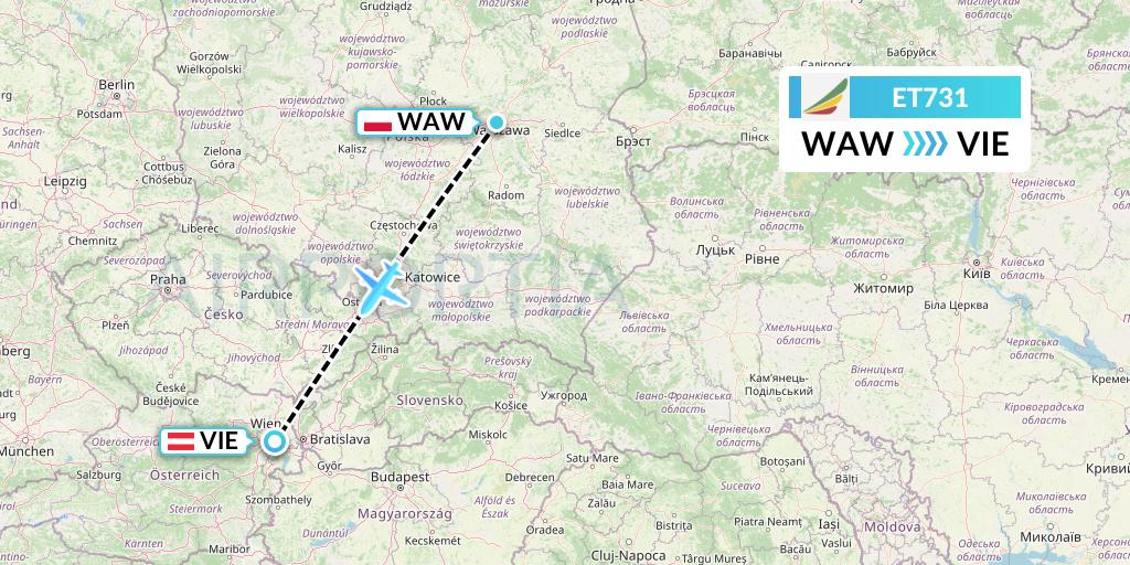 ET731 Ethiopian Airlines Flight Map: Warsaw to Vienna