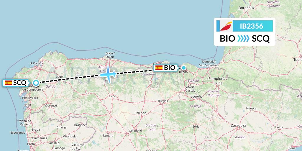 IB2356 Iberia Flight Map: Bilbao to Santiago