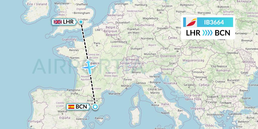 IB3664 Iberia Flight Map: London to Barcelona