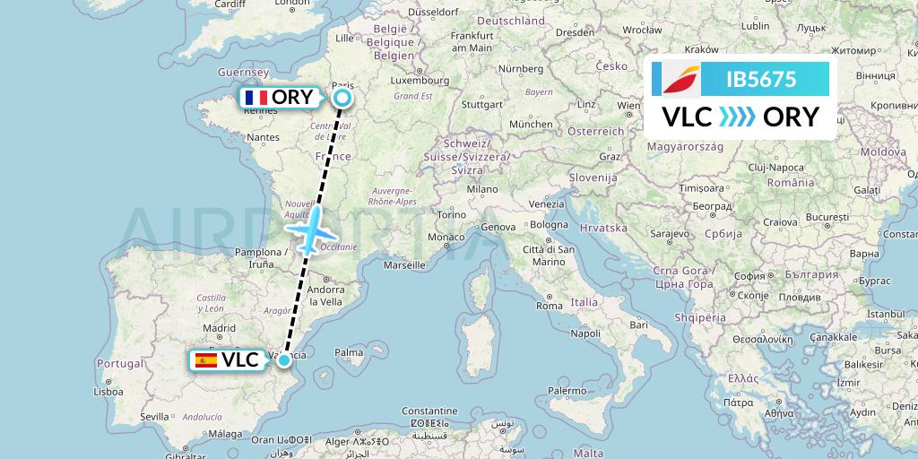 IB5675 Iberia Flight Map: Valencia to Paris
