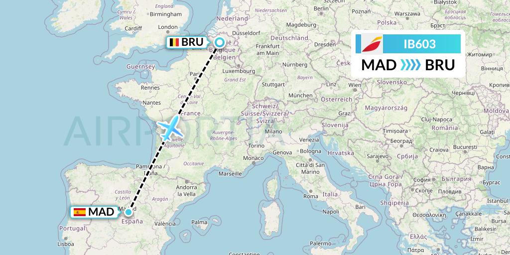 IB603 Iberia Flight Map: Madrid to Brussels