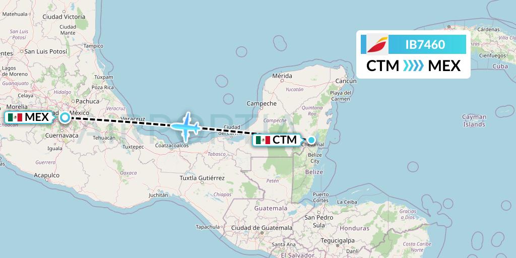 IB7460 Iberia Flight Map: Chetumal to Mexico City