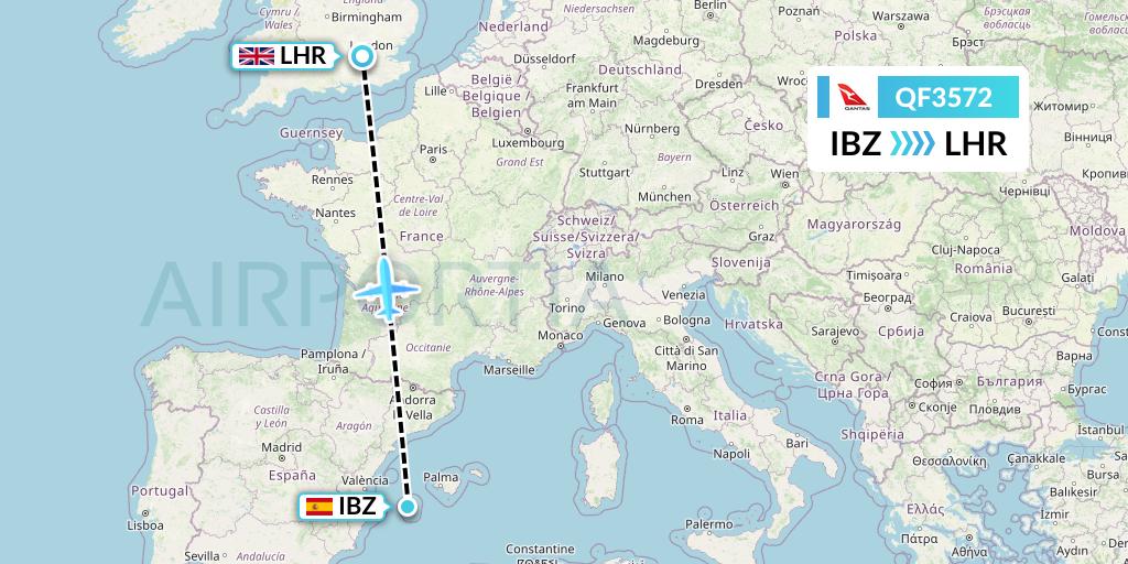 QF3572 Qantas Flight Map: Ibiza to London