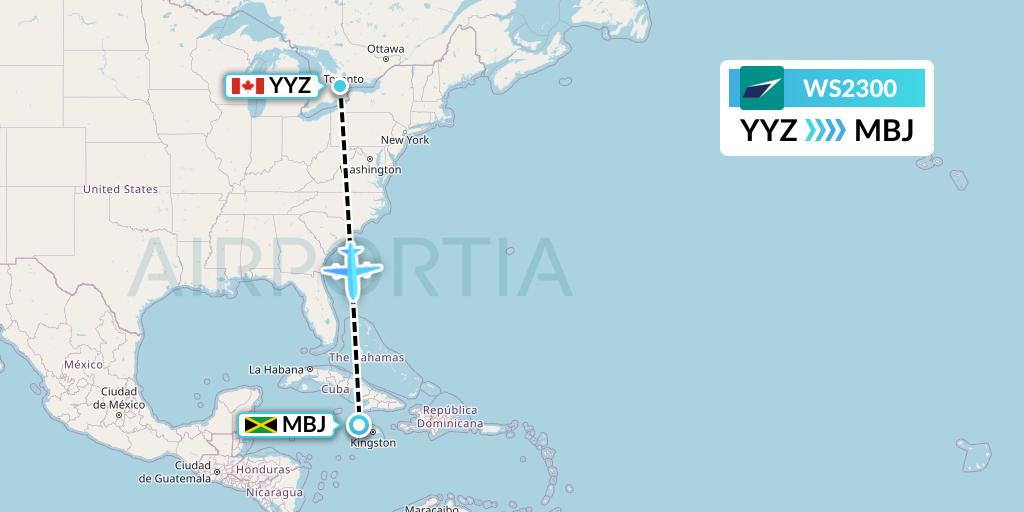 WS2300 WestJet Flight Map: Toronto to Montego Bay