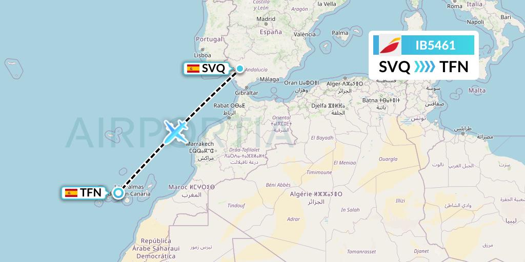 IB5461 Iberia Flight Map: Seville to Tenerife
