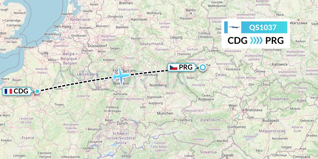 QS1037 Smartwings Flight Map: Paris to Prague