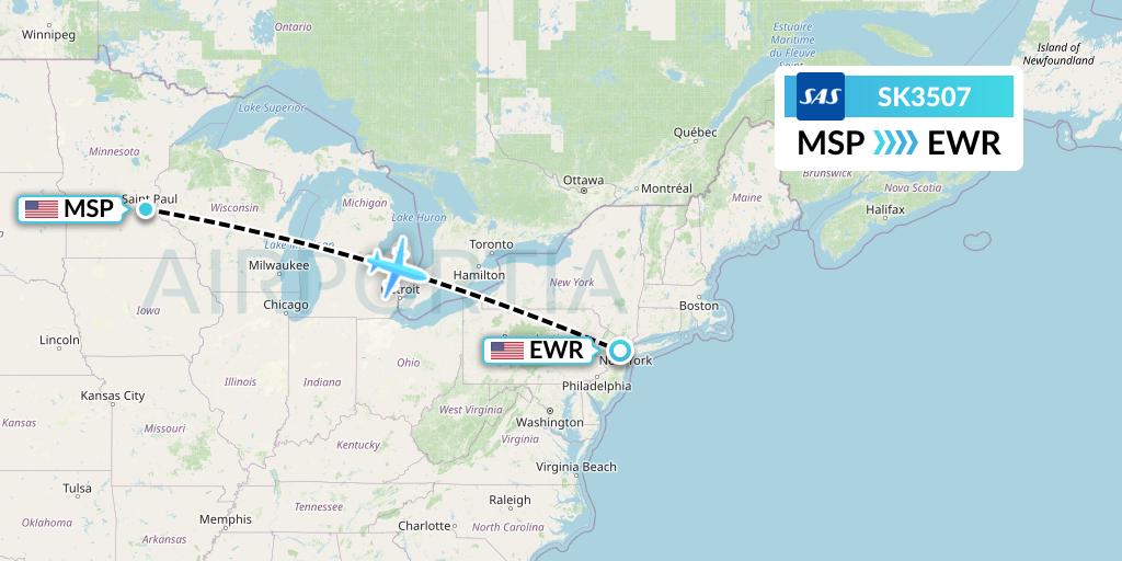 SK3507 SAS Flight Map: Minneapolis to New York