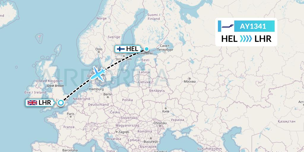 AY1341 Finnair Flight Map: Helsinki to London