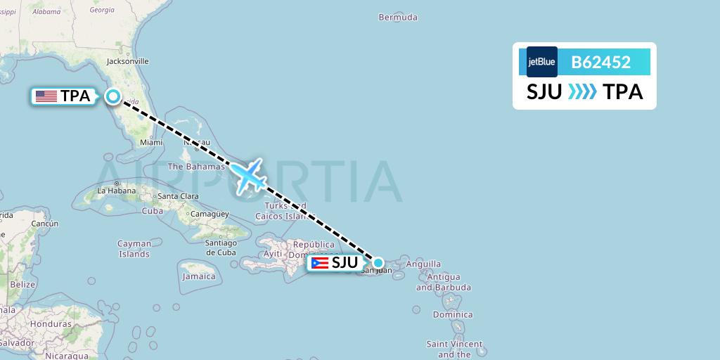B62452 Flight Status JetBlue Airways San Juan to Tampa (JBU2452)