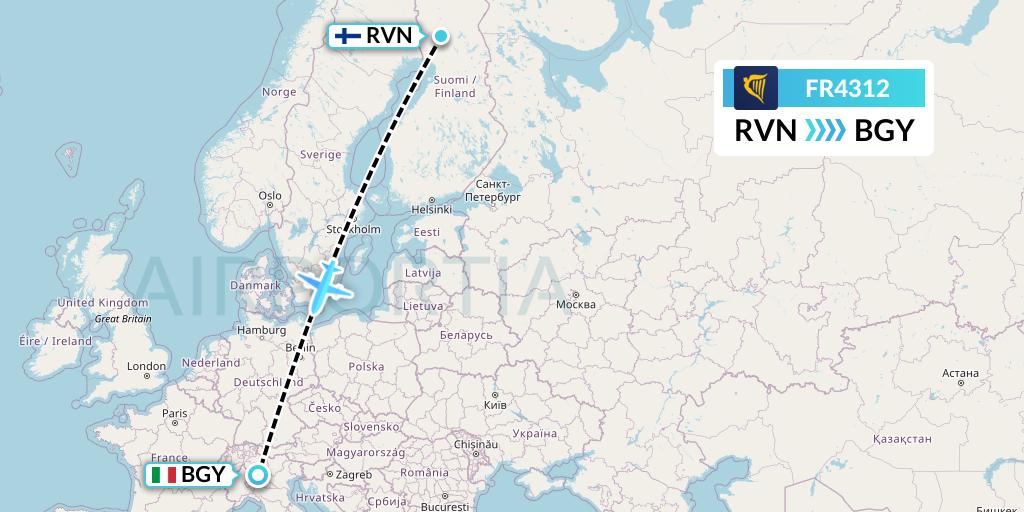 FR4312 Ryanair Flight Map: Rovaniemi to Milan