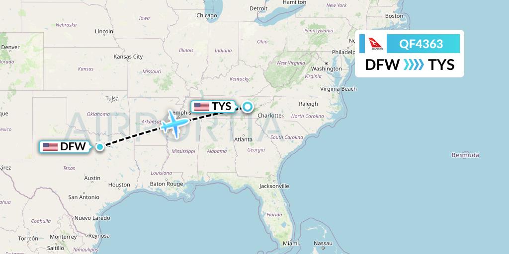 QF4363 Qantas Flight Map: Dallas to Knoxville