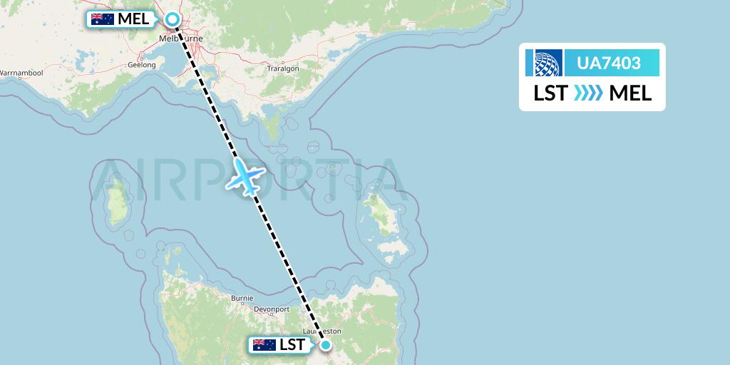 UA7403 United Airlines Flight Map: Launceston to Melbourne