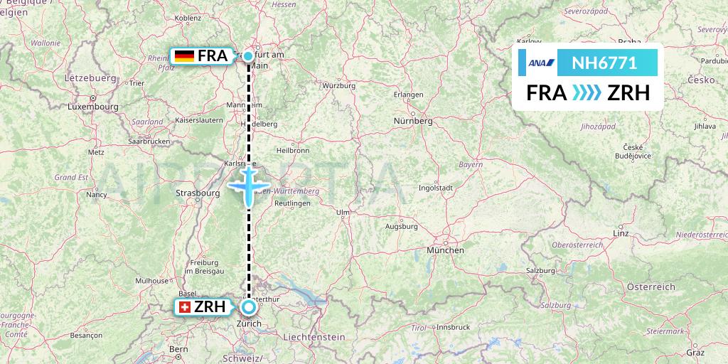 NH6771 All Nippon Airways Flight Map: Frankfurt to Zurich
