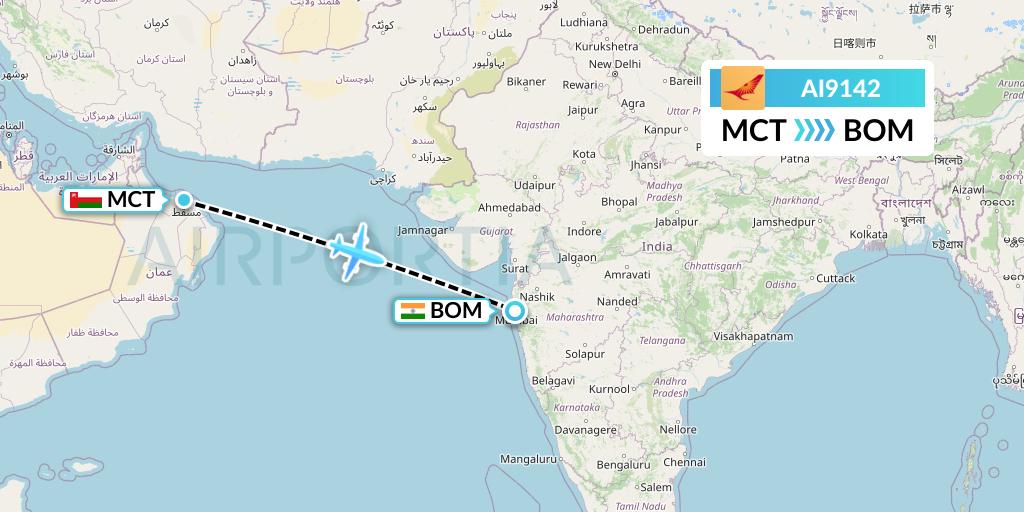 AI9142 Air India Flight Map: Muscat to Mumbai