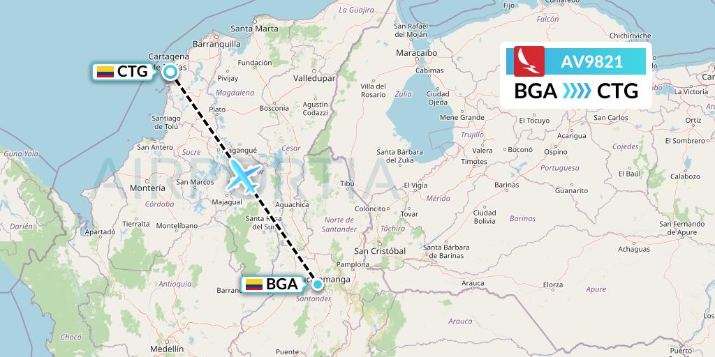 AV9821 Avianca Flight Map: Bucaramanga to Cartagena