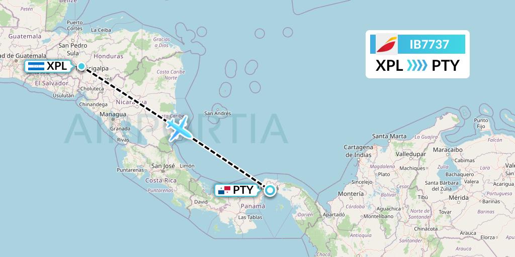IB7737 Iberia Flight Map: Comayagua to Panama City