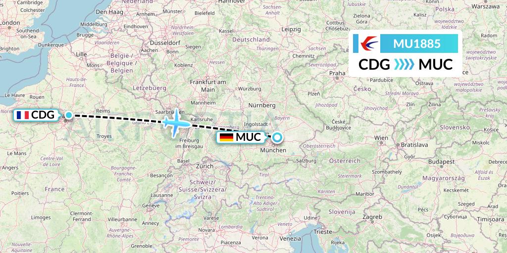 MU1885 China Eastern Airlines Flight Map: Paris to Munich