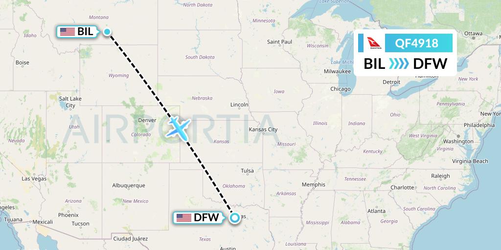 QF4918 Qantas Flight Map: Billings to Dallas
